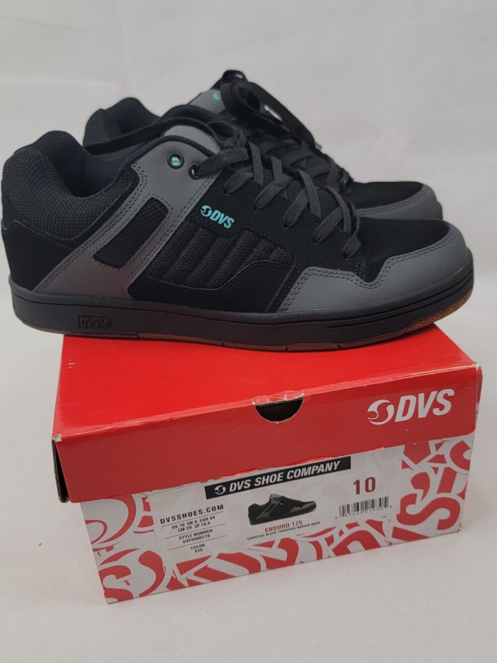 DVS Shoes Mens Enduro 125 Sz 10 Charcoal Black Turquoise Nubuck DVF0000278-039